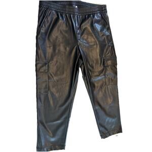 GAP Black High Rise Vegan Leather Cargo Pocket Pull On Pants Womens Sz Large